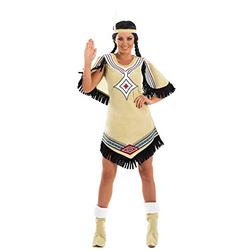 Fun Shack Beiges Indianer Kostüm für Damen, Cowgirl Verkleidung Erwachsene, Sexy Faschingskostüm - M