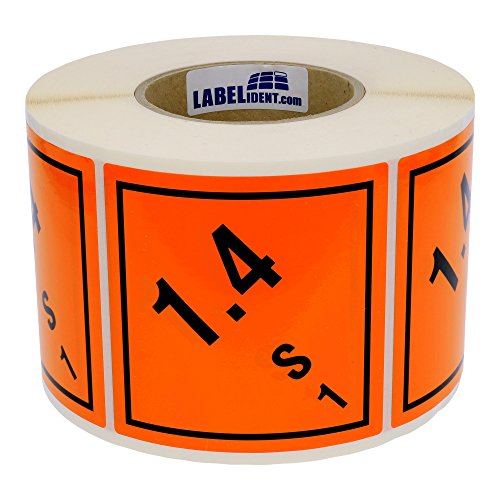 Labelident Gefahrgutaufkleber 100 x 100 mm - Klasse 1 - Explosive Stoffe - 1000 Gefahrgutetiketten auf 1 Rolle(n), 3 Zoll Kern, Vinyl Folie orange, selbstklebend
