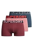 Superdry Herren Trunk Triple Pack Boxershorts, Berry Red Marl/Mid Red Grit/Dark Indigo Blue Marl,
