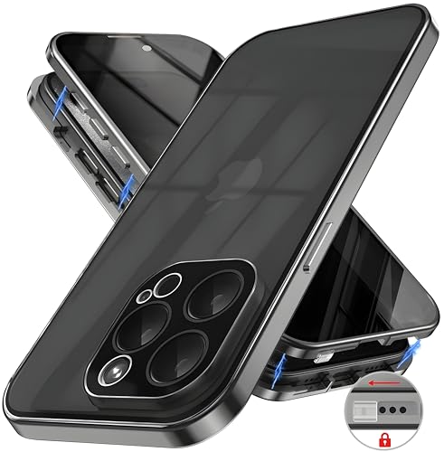 Schutzhülle für iPhone 15 Pro Max, eingebauter Sichtschutz und Kameralinsenschutz, 360-Grad-Rundumschutz, einteilige Anti-Peep-Schutzhülle für 15 Pro Max, transparentes Schwarz
