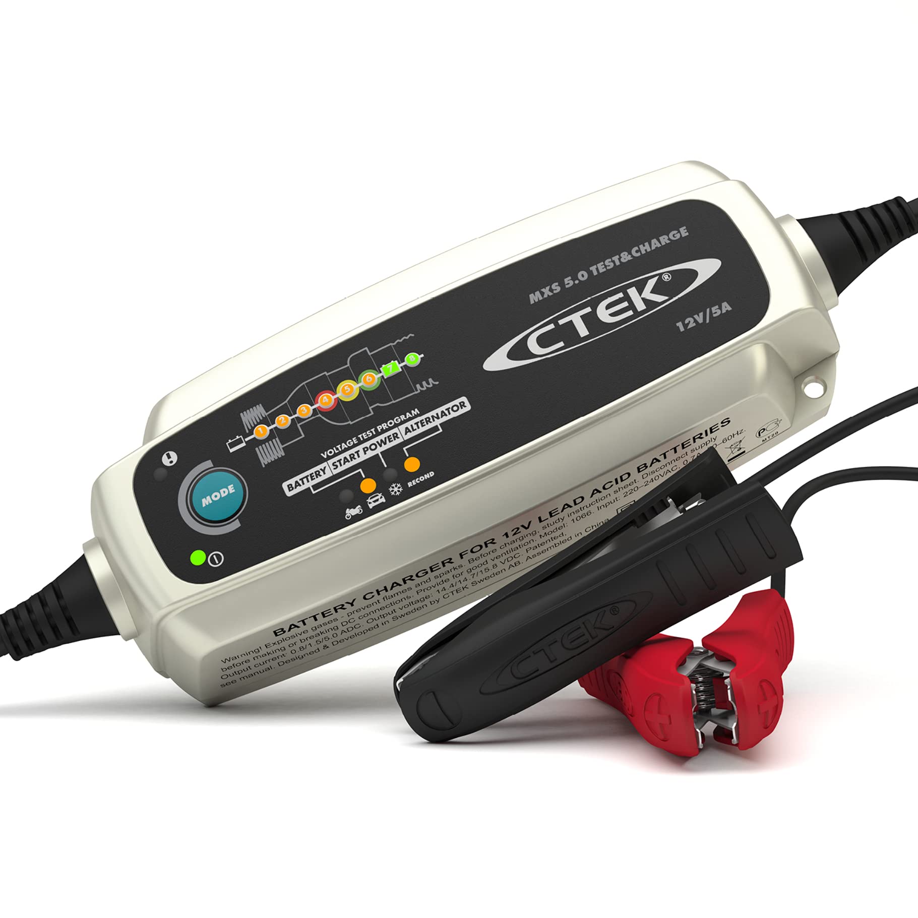 CTEK MXS 5.0 Test & Charge, Batterieladegerät 12V, Batteriepfleger, Ladegerät Auto Und LKW Ladegerät, Testet Batterie Und Lichtmaschine, Entsulfatierungsprogramm Und Rekonditionierungsmodus