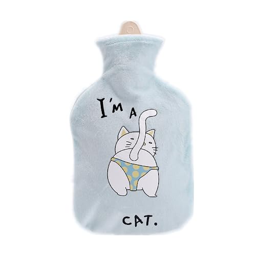LZHLMCL Warmflaschen Set Wassergefüllte Wärmflasche Aus Gummi Auslaufsicherer Dicker Plüschbezug Abnehmbarer Und Waschbarer Wassergefüllter Handwärmer Grüne Katze