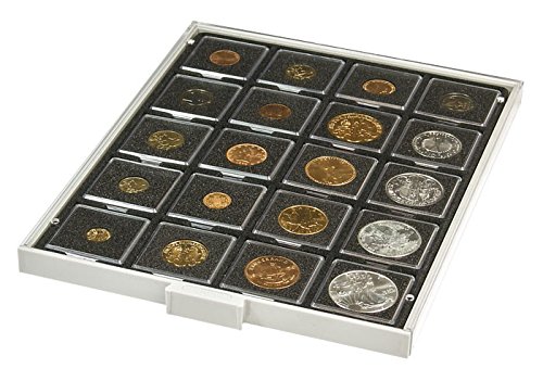 LINDNER Das Original Münzbox Carbo mit 20 quadratischen Fächern für Münzrähmchen 50x50 mm/Münzkapseln CARRÉE/OCTO Münzkapseln