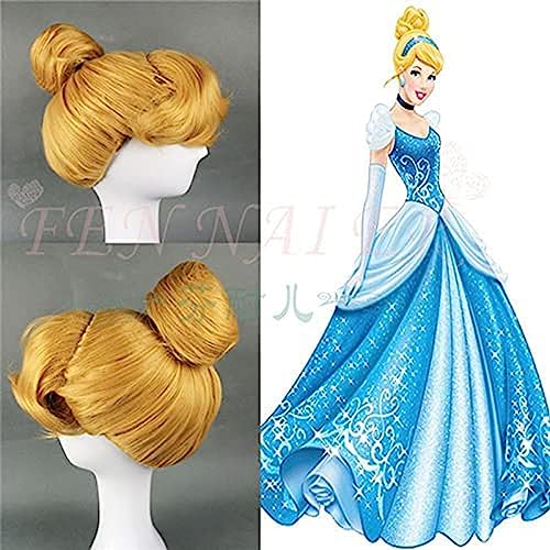 NEZIH Halloween-Frauen, Aschenputtel-Prinzessin, Cosplay-Perücke, Blond, Rollenspiel, Klassische Hochsteckfrisur-Haarkostüme, Mit Perückenkappe, Dekorative Accessoires, Anime-Geschenk