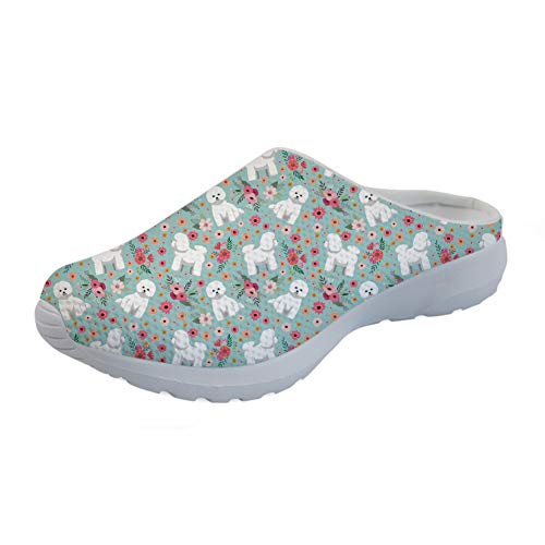 POLERO Bichon Frise Blumendruck Atmungsaktives Netz Home Slipper Damen Sandalen Flache Wanderschuhe Schuhe Größe 41