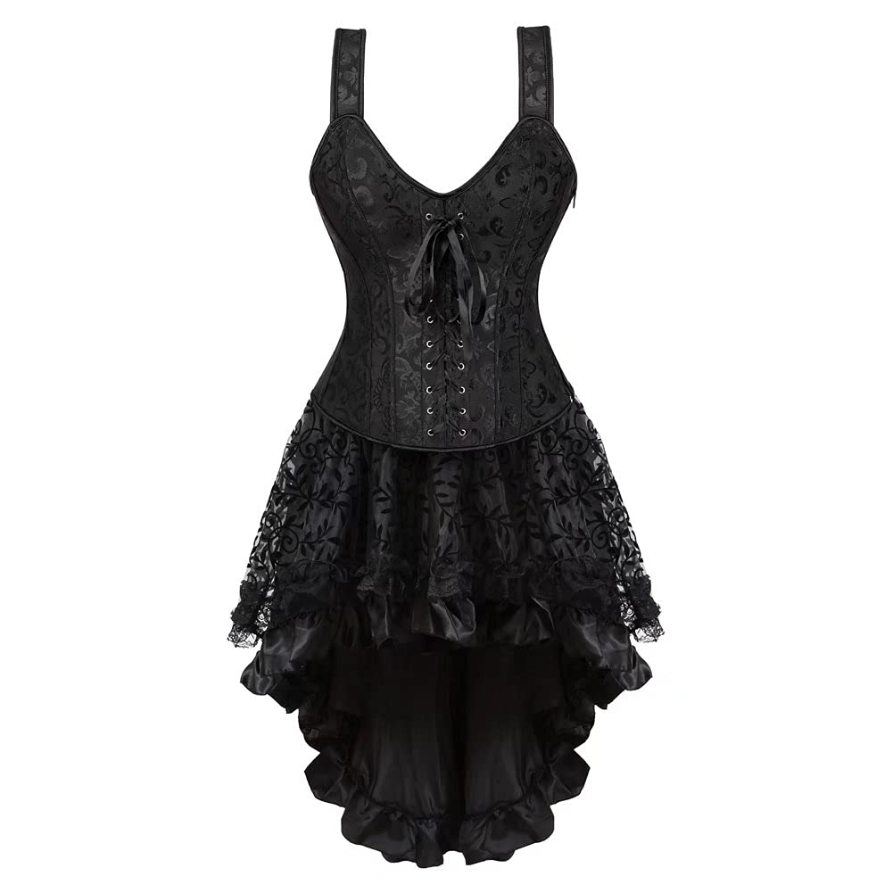 Jutrisujo korsett damen kleid corset dress corsage vollbrust burlesque vintage Schwarz 5XL