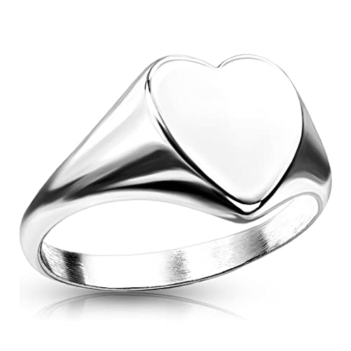 Bungsa 54 (17.2) Silberner Ring Siegelring flaches Herz aus 316L Edelstahl Damen