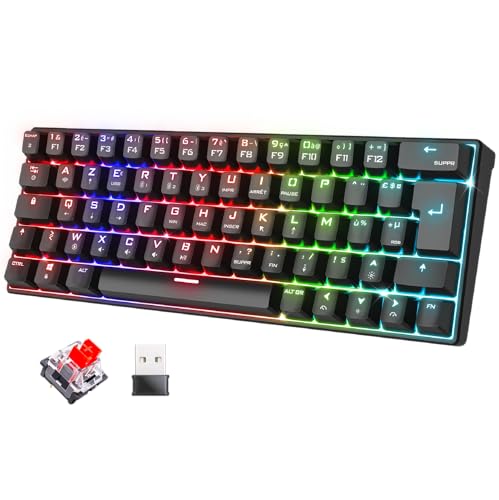 Spirit Of Gamer XPERT K200 | Kabellose Gaming-Tastatur & Bluetooth RGB | KL AZERTY Ultra Compact 60% | Rote mechanische Anti-Ghosting-Schalter, kompatibel mit Windows, Smartphone & Tablet (schwarz)