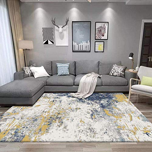 FGDSA Moderner Teppich für Wohnzimmer, waschbar, weiche Haptik, für Flur, abstrakt, minimalistisch, Lichtwiedergabe, Gelb / Weiß, 80 x 120 cm