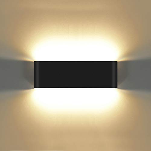 KAWELL 20W Modern Wandlampe LED Wandleuchte Up Down Aluminium Wandbeleuchtung Wasserdicht IP65 Innen Außen für Schlafzimmer Badezimmer Wohnzimmer Flur Treppen Korridor, Schwarz 3000K
