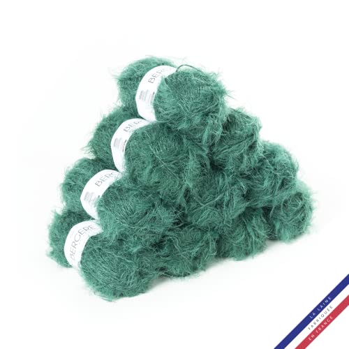 Bergère de France - ADÈLE Wolle set zum stricken und häkeln (10 x 50 g) - 72% polyamid - 4,5 mm - Ein Faden mit einem haarigen Effekt - Grün (EPICEA)