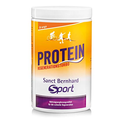 Sanct Bernhard Sport Proteindrink Regenerationsturbo Orange, mit hochwertigem Molkenprotein, Kohlenhydraten, Mineralstoffe, 725g Pulver