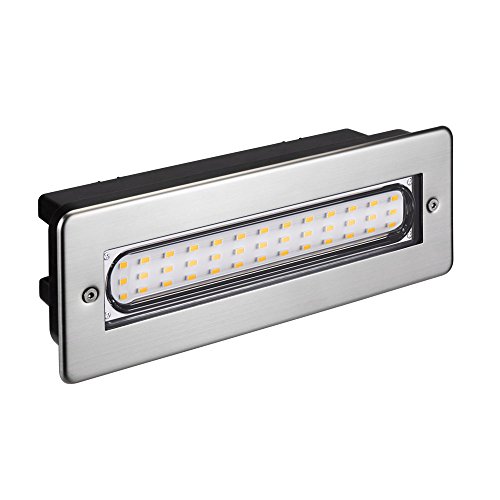 ledscom.de LED Treppenlicht/Wandeinbauleuchte für innen und außen, eckig, edelstahl, 198 x 61mm, 2,2 W, 248lm, warmweiß