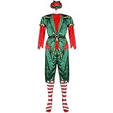 Weihnachtskostüm Elfen-Kostüm Grün Weihnachtself Kostüm Für Erwachsene Damen Herren Mit Gürtel Und Hut, Perfekt Für Weihnachten, Karneval & Cosplay, M/XL