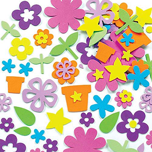 Baker Ross EK342 Schaumstoff Aufkleber Blumengarten für Kinder zum Verzieren von Karten und Bastelprojekten 200 Stück