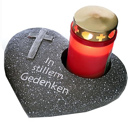 Grablichthalter in Herzform für Grablicht 15 x 15 cm (Herz ohne Grablicht In stillem Gedenken 19,5 x 17,5 cm)