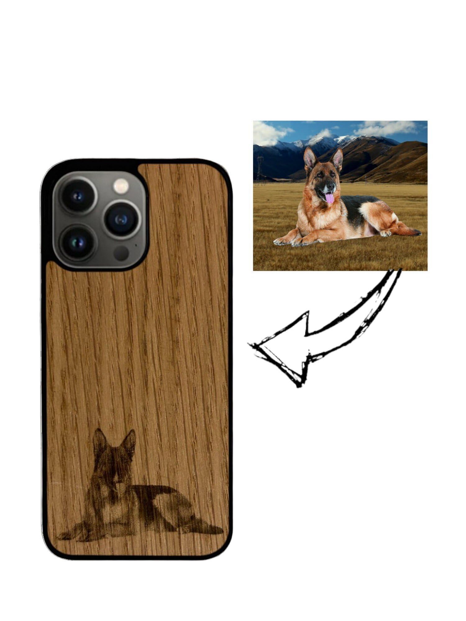 Enowood Schutzhülle aus Holz für iPhone 13 Mini, personalisierbar, Motiv: Logo – Eiche