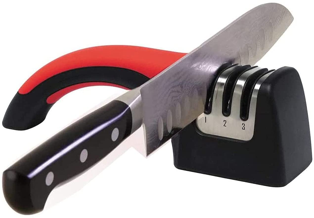Messerschärfer Profi Messerschleifer 3 in 1 langlebig, rot, geeignet für Haushalt, Reparatur, Hilft bei der Reparatur und Wiederherstellung von Klingen, für gerade und gezackte Messer HSWYJJPFB Kni