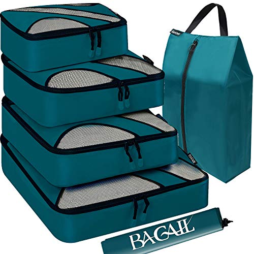 BAGAIL 6 Set Packwürfel, Reisegepäck Verpackung Organizer mit Wäschesack, blaugrün, Einheitsgröße,