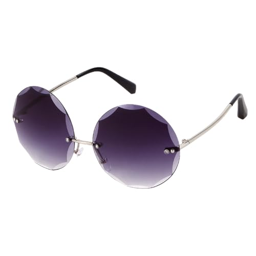 MUTYNE Mode Runde Randlose Sonnenbrille Frauen Retro Metallrahmen Kristallseiten Klare Gläser Mode Übergroße Farbtöne,c1,Einheitsgröße