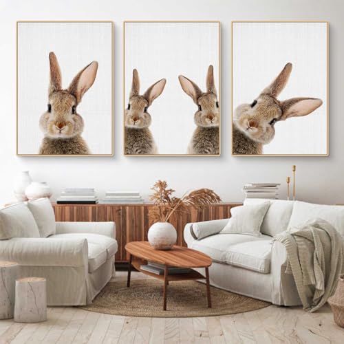 CULASIGN 3er Premium Kaninchen Poster Set, Tiere Hase Bilder Kinderposter Leinwand Wandkunst, Wandbilder Deko für Kinderzimmer Babyzimmer Mädchen Jungen, Ohne Bilderrahmen (40x50cm,GHI)
