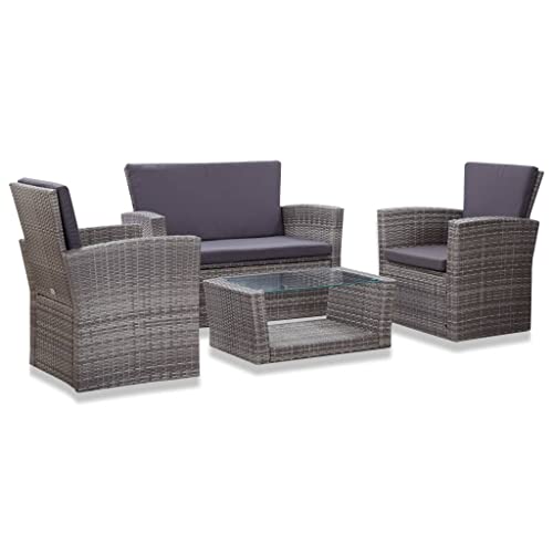 ZQQLVOO Lounge Sessel Terrassenmöbel Terassenmöbel Außen4-tlg. Garten-Lounge-Set mit Auflagen Poly Rattan Grau