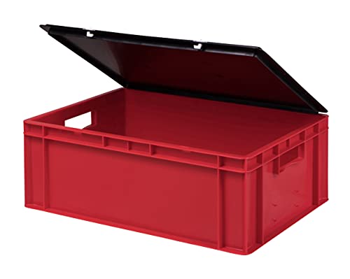 Stabile Profi Aufbewahrungsbox Stapelbox Eurobox Stapelkiste mit Deckel, Kunststoffkiste lieferbar in 5 Farben und 21 Größen für Industrie, Gewerbe, Haushalt (rot, 60x40x22 cm)