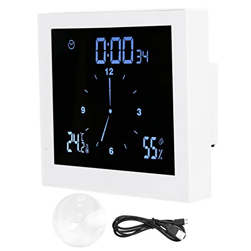 Ejoyous Badezimmer Uhr, Wasserdicht IP65 LCD Digital Shower Clock Dusche Uhr ℃ / ℉ Temperatur Luftfeuchtigkeit mit Alarmfunktion und Countdown Timer, AM/PM oder 24 Stunden Format(White)