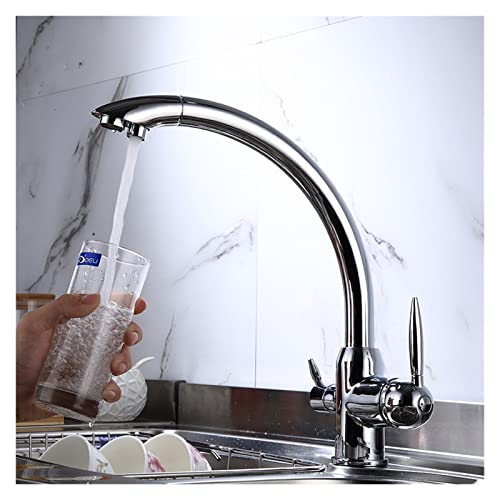 Küche Wasserfilter Wasserhahn Küchenarmaturen Dual Auslauf Filter Wasserhahn Mixer 360 Grad Drehung Wasser Reinigung Funktion Wasserhähne (Color : Chrome)