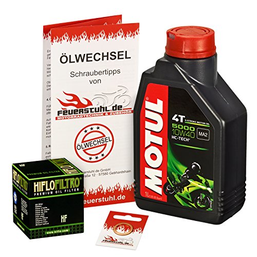 Motul 10W-40 Öl + HiFlo Ölfilter für BMW C1 200, 02-04, C1 - Ölwechselset inkl. Motoröl, Filter, Dichtring
