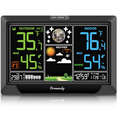 DreamSky Wetterstation Innen Außen Thermometer Drahtlos mit Digitaler Atomuhr