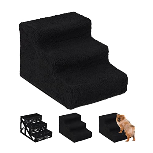 Relaxdays Hundetreppe 3 Stufen, kleine & große Hunde, Bett & Couch, Stoffbezug, Tiertreppe innen, 30x35x45 cm, schwarz 1 Stück