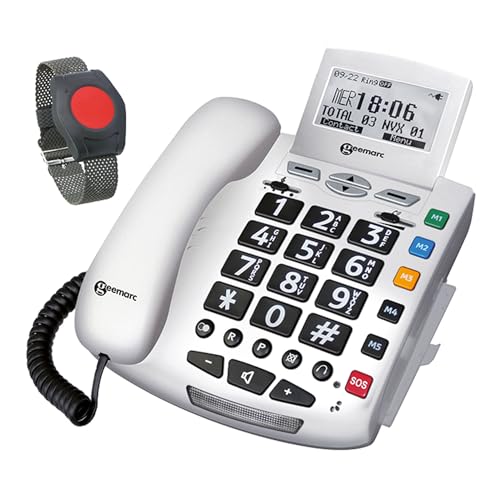 ELDAT Fon Alarm APF03: Hausnotruf Telefon mit Notrufarmband; schnurgebundenes Festnetztelefon mit Notrufknopf und Notruf Armband; Notruftelefon für Senioren; Seniorentelefon; Pflegeruf Set