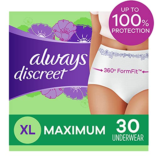 Always Discreet Inkontinenz-Unterwäsche für empfindliche Haut, nach der Geburt, Größe XL, maximale Saugfähigkeit, 30 Stück