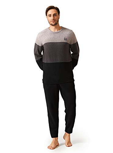 DAVID ARCHY Herren Langärmelige Schlafanzüge/Pyjama, Rundausschnitt, aus Hochwertigem Polyester