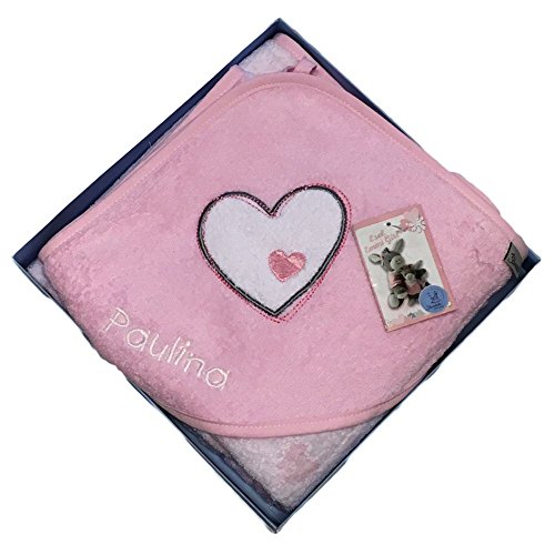 Sterntaler Baby Kapuzenbadetuch "Emmi Girl" rosa/weiß 100x100cm aus 100% Baumwolle mit Ihrem Wunschnamen bestickt, ideales und persönliches Geschenk für werdende Eltern zur Geburt, Taufe, Ostern, Weihnachten …