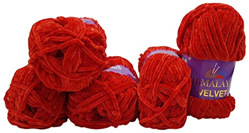 5 x 100 Gramm Himalaya Velvet Micro-Polyester Strickwolle, Babywolle samtig 500 Gramm Wolle (rot 90018)
