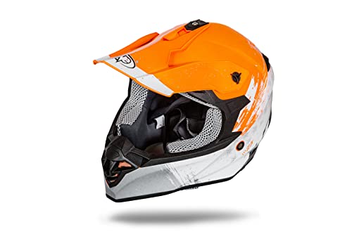 one by Camamoto Motocross-Enduro-Helm, Motard Downhill Orange/Weiß, Enduro, Größe S (55-56 cm)