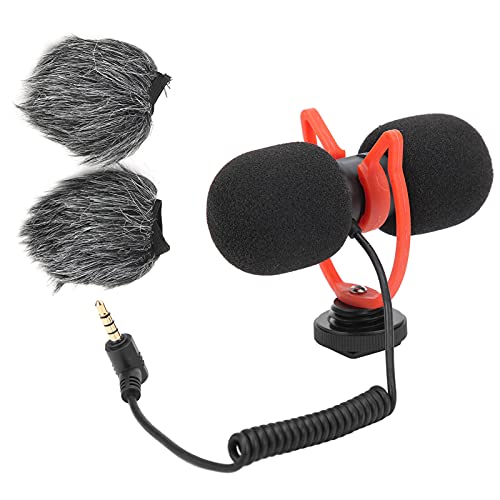 Zunate Universelles Videomikrofon mit Stoßdämpferhalterung, Dual-Head-Aufnahmemikrofon für die Kamera, Winddichte Windschutzscheibe für Vlogging/Live-Streaming/Smartphone