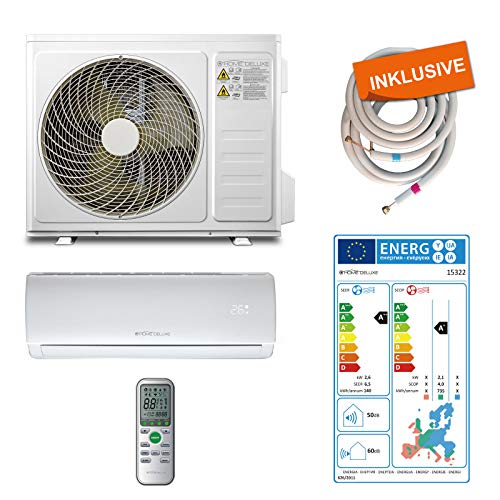 Home Deluxe - Split Klimaanlage - Kühlen A++/Heizen A+ - 9000 BTU/h (2.600 Watt) - Kältemittel R32 - Fernbedienung und Timerfunktion - Inkl. komplettem Montagematerial