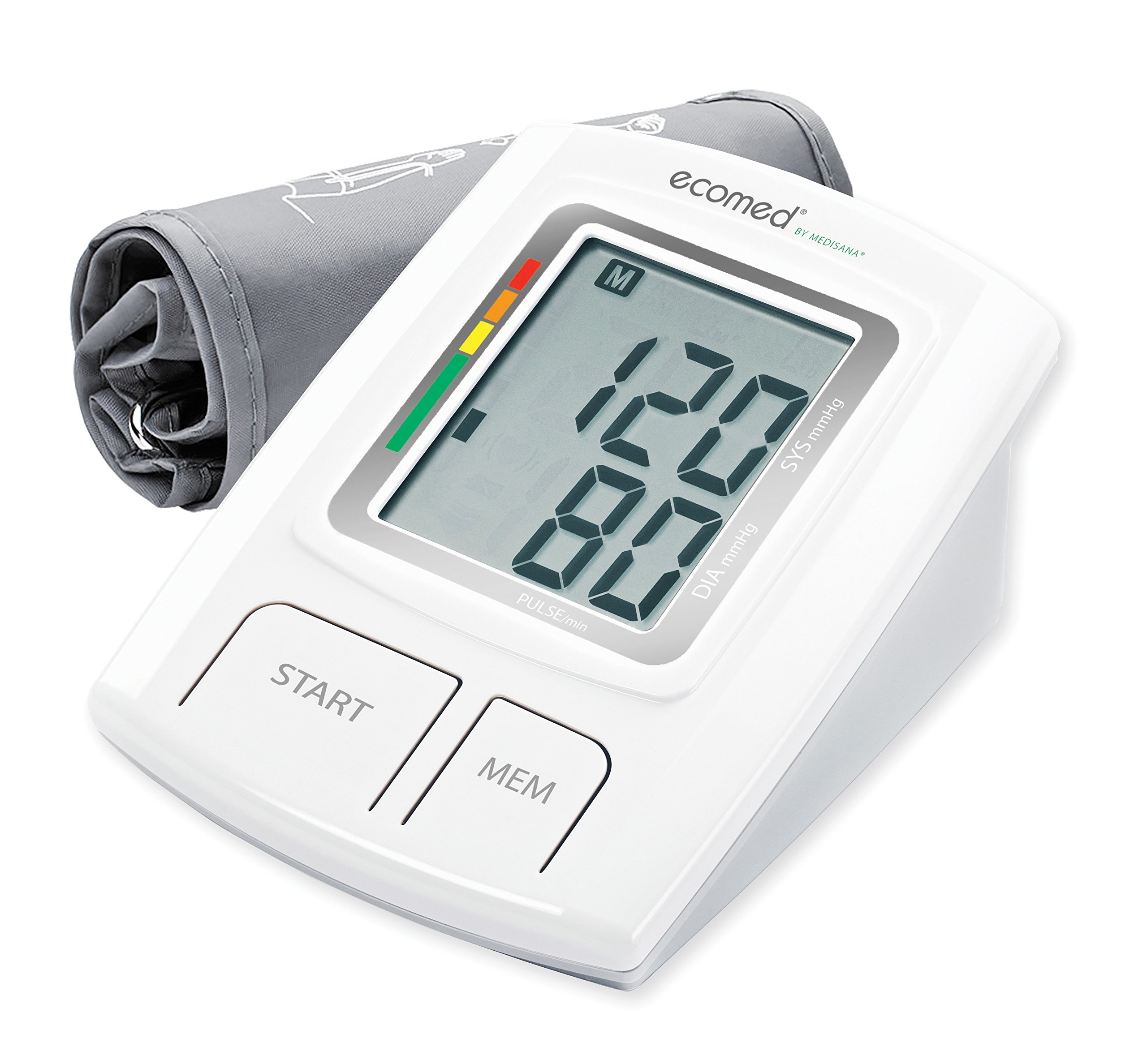 Ecomed BU-92E Oberarm-Blutdruckmessgerät ohne Kabel, Arrhythmie-Anzeige, WHO-Ampel-Farbskala, für präzise Blutdruckmessung und Pulsmessung mit Speicherfunktion