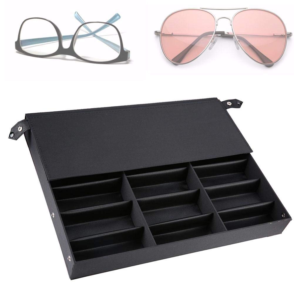 Aufbewahrungsbox für Brillen, Brillenbox mit Staubschutz für 18 paar Brillen Brillendisplay, schwarz MDF 47 × 37 × 6 cm