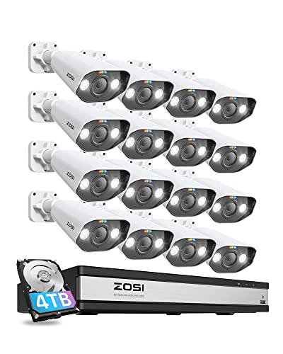 ZOSI 5MP Überwachungskamera Set, 16X 5MP PoE IP Kamera Überwachung Aussen und 16CH 4K NVR 4TB HDD, 2-Wege Audio, Personen- und Fahrzeugerkennung, C182