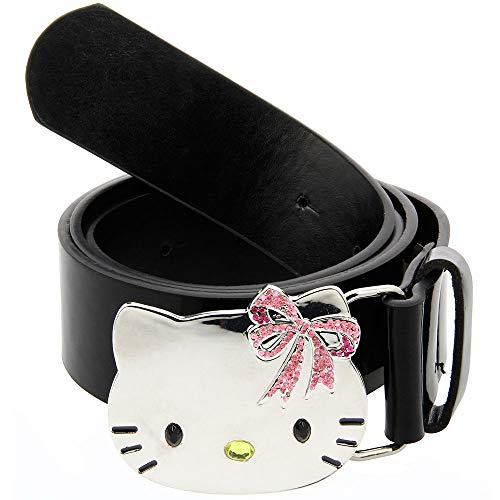 Hello Kitty Deluxe Ledergürtel, hochwertig. Gr. Einheitsgröße, Chrome Buckle With Pink Austrian Crystal - Black