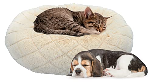 Pet Comfort Hundebett/Katzenbett - Donut - Kissen - Sofa - für Katzen und kleine Hunde - Flauschig - Waschbar - Ø46cm - Beige