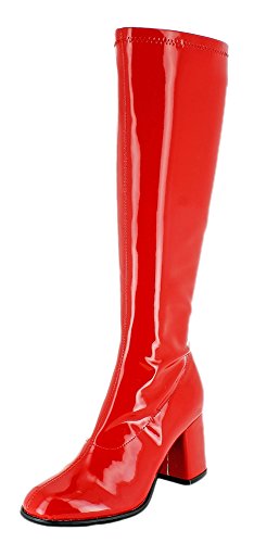 Das Kostümland Gogo Damen Retro Lackstiefel - Rot Gr. 39 - Tolle Schuhe zur 70er 80er Jahre Disco Hippie Mottoparty