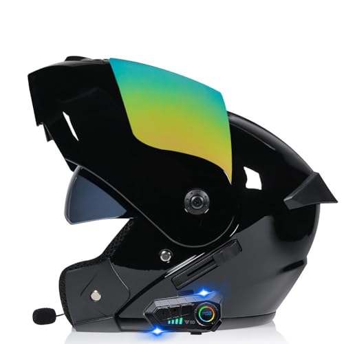 Motorradhelm mit Bluetooth Motorrad Klapphelm ECE Zertifizierter mit Anti-Fog-Doppelvisier Integralhelm Sturzhelm mit Mikrofon für Automatische Antwort Moped Helm für Herren Damen