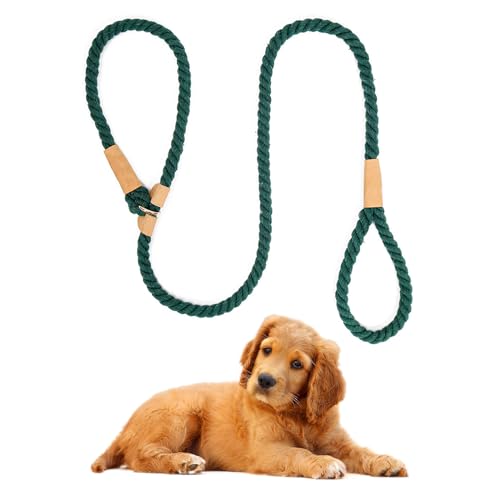 Hundeleine, robustes Baumwollseil, Trainingsleine für große, mittelgroße und kleine Hunde, Schwarzgrün