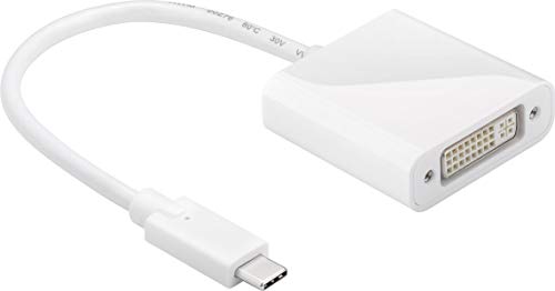PremiumCord USB-C auf DVI Adapter, USB 3.1 Typ C Stecker auf DVI-I Buchse, Auflösung Full HD 1080p 60Hz, Farbe weiß, Länge 20cm
