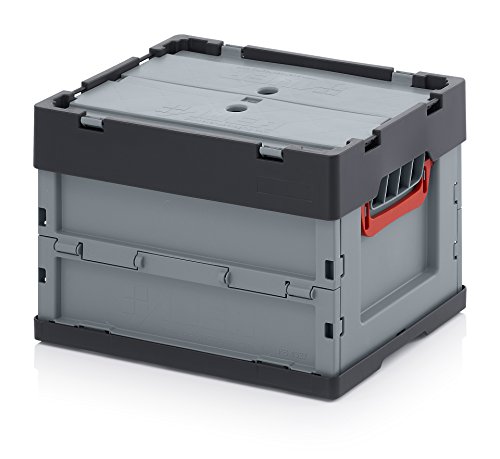 Auer Faltbox mit zweiteiligem Klappdeckel FBD 43/27 40x30x27cm - 26L | Faltbox Lagerbox Transportbehälter Stapelbox Kunststoffbox | Logistikbox Klappbox Eurobehälter Campingbox Wohnmobilbox